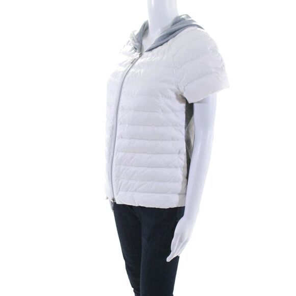Anorak Womens Colorblock Short Sleeved Hooded Puffer Vest White Gray Size S - Picture 2 of 6